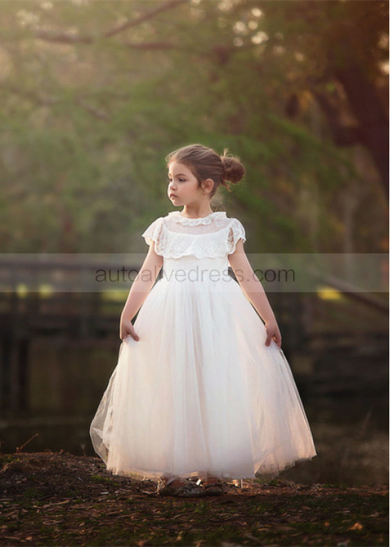 Ivory Dotted Lace Tulle Flower Girl Dress